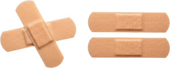 Three tan fabric band aids two side by side one angled over another bandaid transparent background