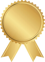 Golden Luxury Stamp Badges with Ribbons &ndash; Premium Vector Chrome Seal Design Elements for Certificates and Awards