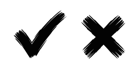 Obraz premium Dynamic check and cross mark with fast brush stroke style for modern expressive design element validation rejection symbol vector graphic set