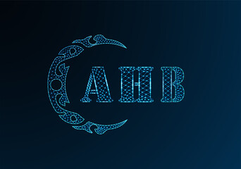 Low poly letter logo AHB design. AHB letter logo low poly vector design on blue color gradient background. AHB logo low poly design