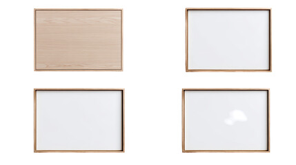 Striking visual contrast, four wooden frames with white and black backgrounds for artistic display