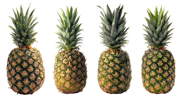 Trio of pineapples, a vibrant display of fresh, ripe, tropical fruit three