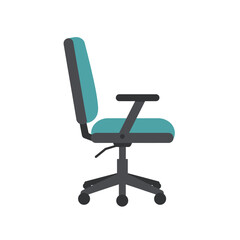 Fototapeta premium Modern Teal Office Chair with Armrests and Rolling Base.