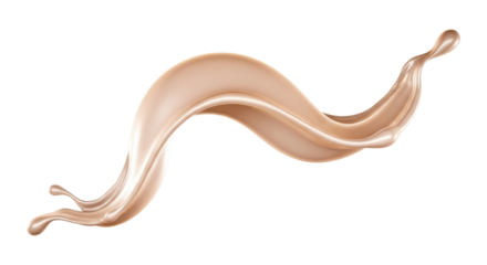 A shimmering liquid splash with a creamy beige color gracefully flows across the transparent background
