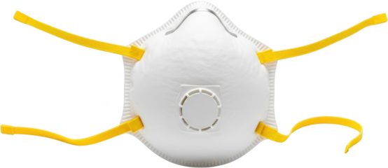 White Respirator Mask With Yellow Straps And Exhalation Valve Transparent Background Transparent Background