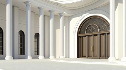 Stone columns along white wall of classical building exterior