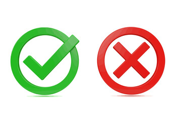 Understanding the difference between a correct choice and an incorrect choice represented by clear visual symbols for decision making and validation processes