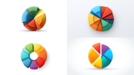 3D rendered colorful pie charts showing financial or marketing data on white background for presentation