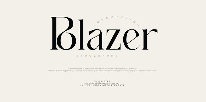Blazer Modern elegant serif font alphabet logo. Typography minimal luxury lettering for fashion branding, decorative wedding vintage retro logos. Vector illustration.


