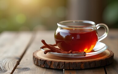 tea set on wooden background. High quality