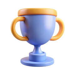 Blue and orange 3d trophy cup with handles isolated on transparent background