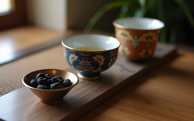 A cup of the Japanese tea ceremony and tea set to mix it. High quality