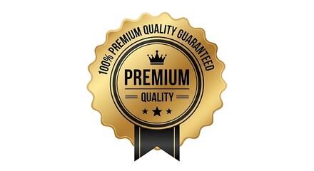 Premium quality guarantee badge gold emblem isolated on white background