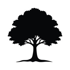 Oak tree silhouette vector icon isolated on white background