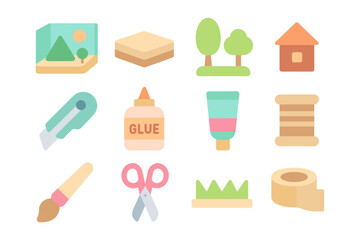 Craft supplies and tools vector illustration for creative projects in flat style