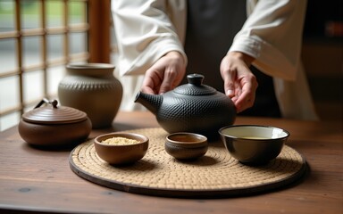 set of design elements on the east of the tea ceremony. High quality