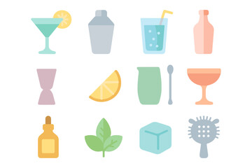 Cocktail drink elements vector illustration: flat design for recipe cards and posters