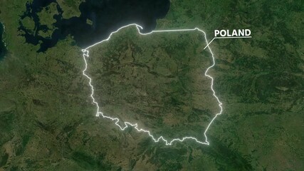 Zoom from Earth to Poland. Glow outline map animation satellite view with highlighted country borders. Cinematic documentary 3d world map animation highlights aerial views, tourism, and travel. 4k - Powered by Adobe
