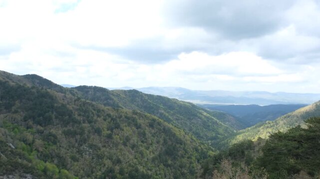 Breathtaking panoramic view of lush green mountains from the top of Kaz Mountains, Turkey. Ideal for travel, nature, and scenic landscape footage.