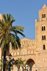 Fototapeta premium Cefalu Sicily, Italy - July, 2025: Cefalu Cathedral or Duomo di Cefalu, a Roman Catholic church. Travel to Italy. Sightseeing in Cefalu. Summer in Sicily. 