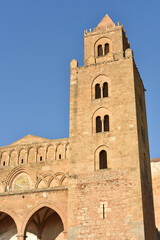 Fototapeta premium Cefalu Sicily, Italy - July, 2025: Cefalu Cathedral or Duomo di Cefalu, a Roman Catholic church. Travel to Italy. Sightseeing in Cefalu. Summer in Sicily. 