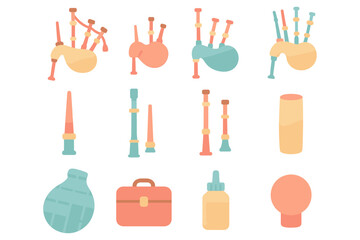Traditional scottish bagpipe icons vector illustration collection for cultural design
