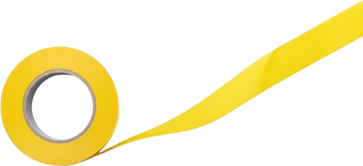 Roll Of Yellow Tape Unspooling Diagonally Across A Transparent Background Isolate