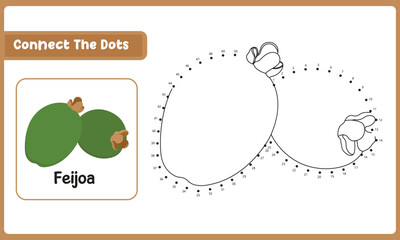 Connect The Dots Feijoa Food. Dot To Dot Educational Game. Vector Illustration