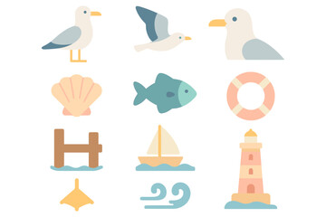 Nautical beach elements vector illustration for summer design in flat style