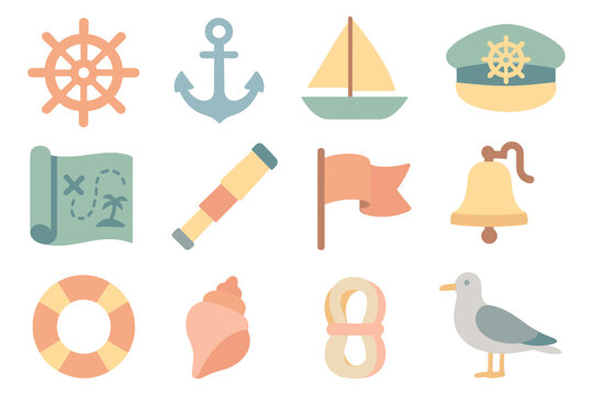 Nautical symbols vector illustration for marine theme design in flat style