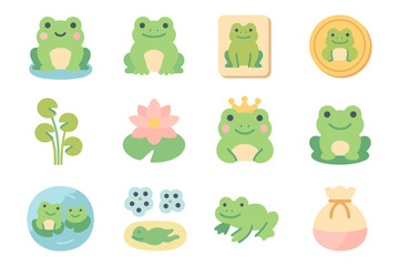 Obraz premium Frog icons vector illustration for nature-themed graphics in flat style