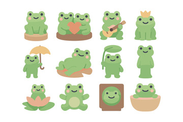 Obraz premium Cute frog characters vector illustration for children's designs in flat style