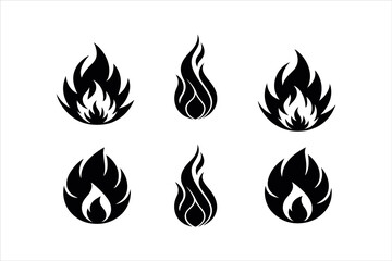 Set of burning fire flame icons in orange and yellow for heat and danger illustration design