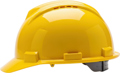 A Bright Yellow Construction Safety Helmet With Ventilation Slots Isolated On A Transparent Background For Easy Isolation Transparent Background