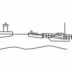 Fototapeta premium Lighthouse and boats docked at pier water nautical