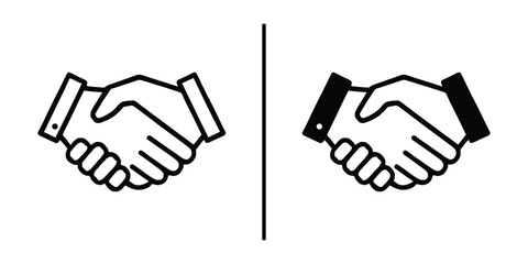 Handshake Icon: A stark, graphic illustration of two hands clasped in a formal handshake, symbolizing agreement, partnership, and successful collaboration.