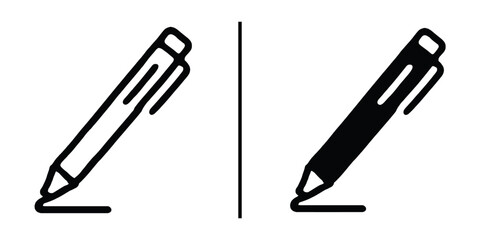 Pen's dual view: A side-by-side comparison of a sleek pen, rendered in both outline and filled-in styles, suggesting the duality of creativity. 