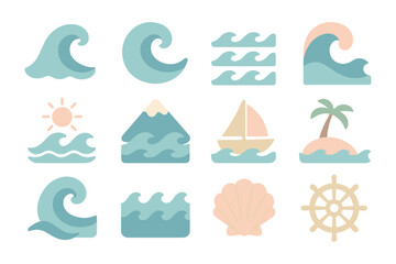 Nautical vector illustration set: ocean icons for design, print, poster in flat style