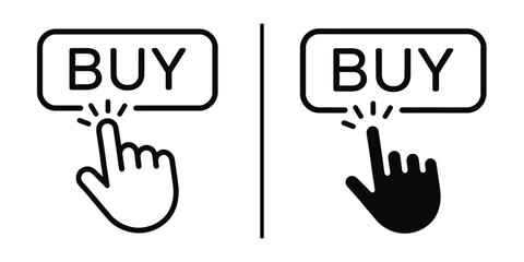 Clicking to Buy: Digital icons present two buy buttons with a cursor pressing the buttons, symbolizing the ease of online purchasing and engagement.
