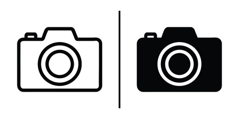 Camera Icon: a minimalist illustration featuring two camera icons side-by-side, one outlined and the other filled. 