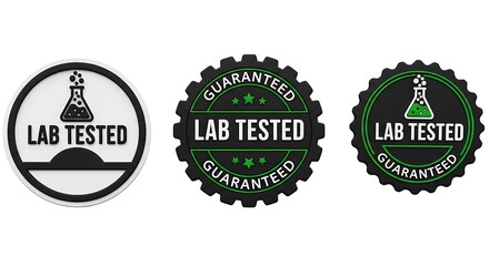 Obraz premium Lab tested and guaranteed badges with beaker icon displayed