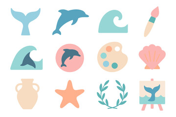 Ocean theme decorative vector illustration for design and craft projects in flat style