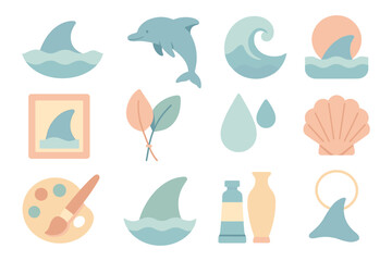 Oceanic elements vector illustration for summer design in pastel flat style