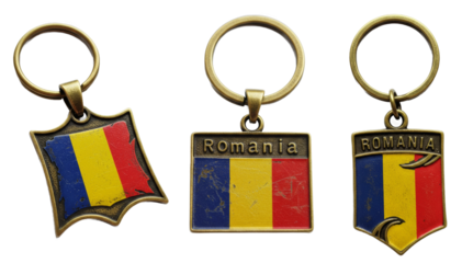 Vintage Brass Romania Flag Keychains: Souvenirs Celebrating National Pride and Heritage