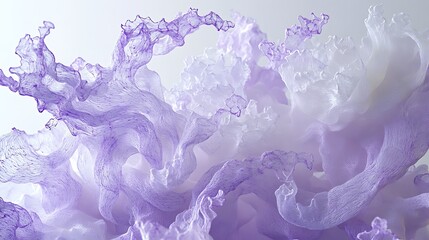 White and lilac translucent neural threads forming AI-powered organism flow