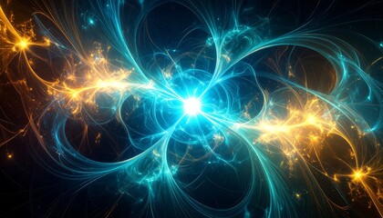 Fototapeta premium Abstract swirling energy bursts in teal and gold