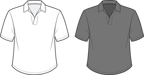 cad drawing flat vector illustration of short sleeve polo shirt with collar v neck front back technical sketch template