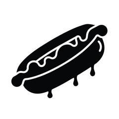 Hotdog with Dripping Sauce
,Bold black silhouette of a hotdog