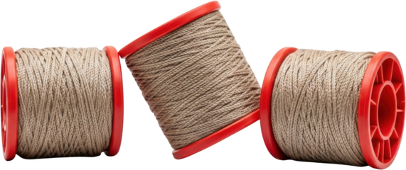 Three Spools Of Thick Beige Rope With Red Plastic Ends Isolated Transparent Background Transparent Background