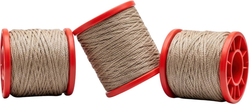 Three Spools Of Thick Beige Rope With Red Plastic Ends Isolated Transparent Background Transparent Background